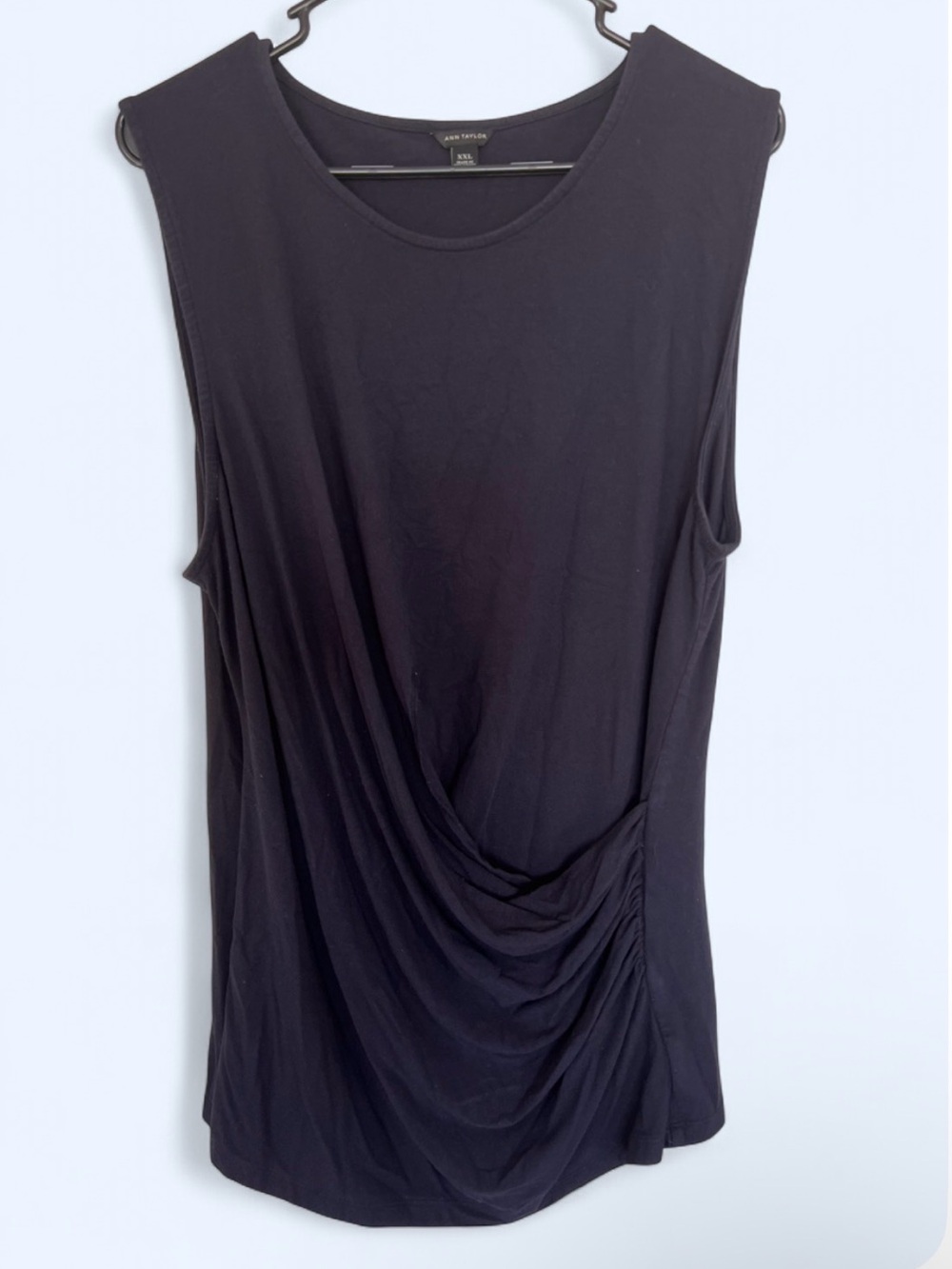 Ann Taylor Navy Sleeveless Drape Front Top